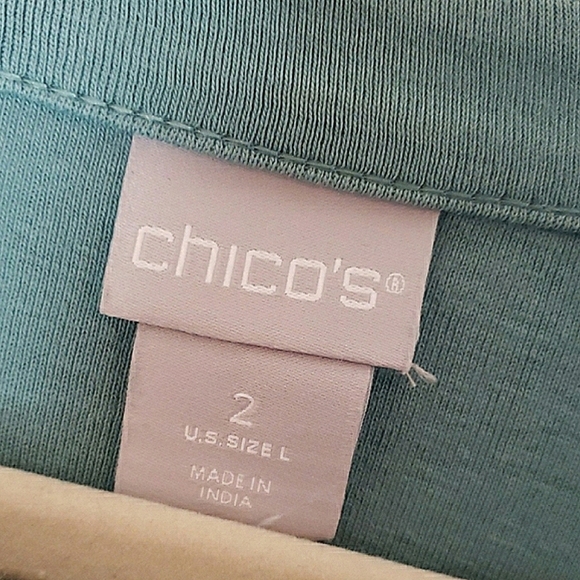 Chico's Teal Tunic Sweatshirt Prima Cotton Scoop Neck Gold Button Trim Size 2X - Picture 5 of 12